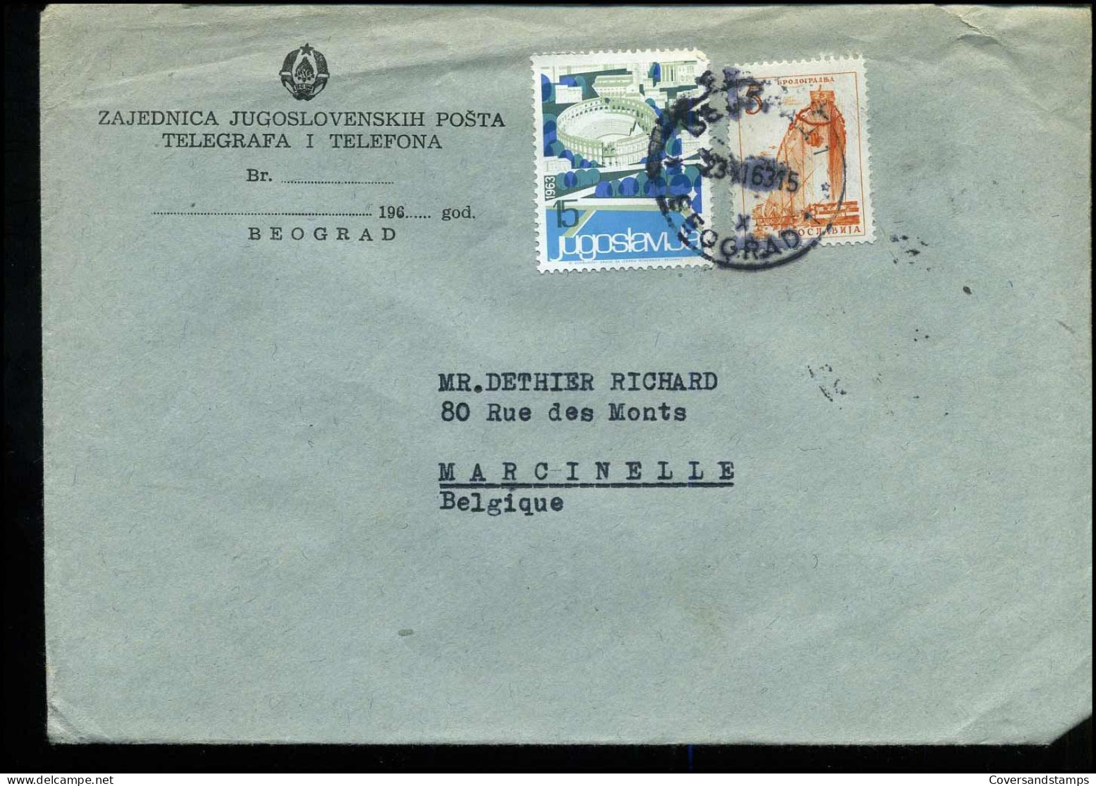 Cover From Yugoslavia To Marcinelle, Belgium - Briefe U. Dokumente