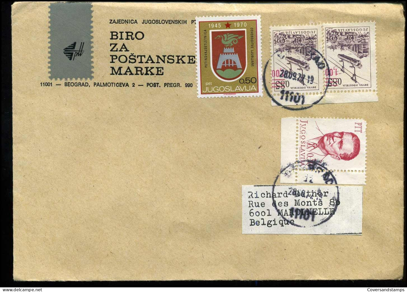 Cover From Yugoslavia To Marcinelle, Belgium - Covers & Documents