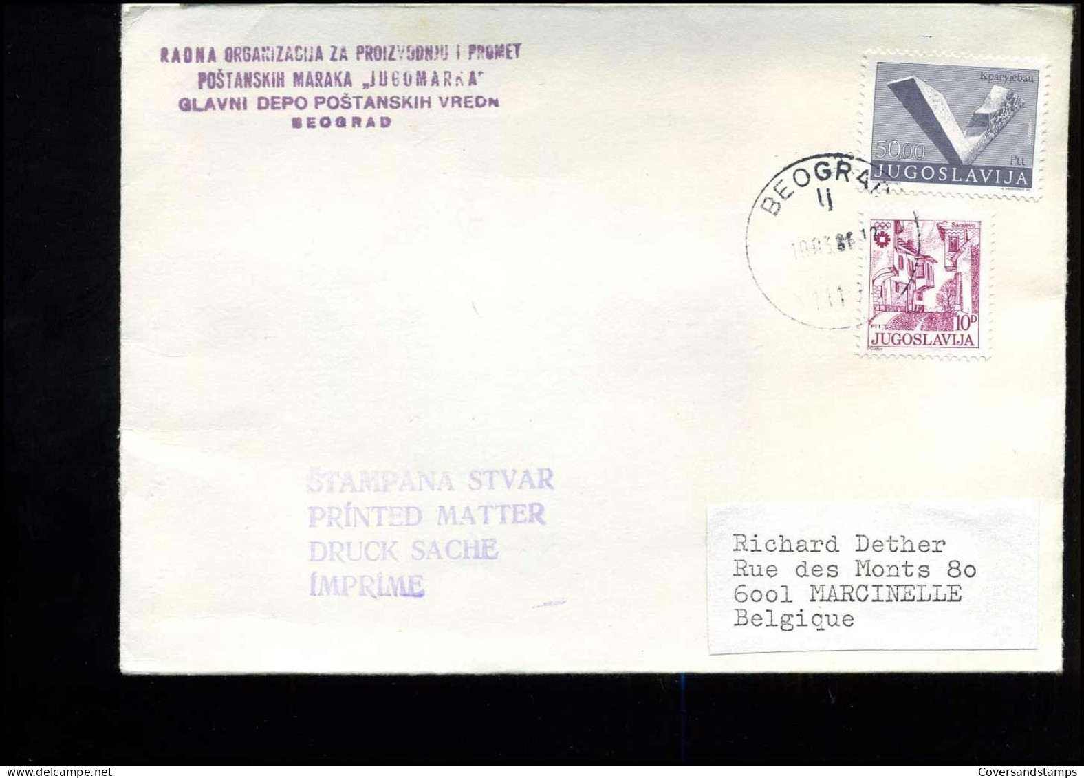 Cover From Yugoslavia To Marcinelle, Belgium - Lettres & Documents