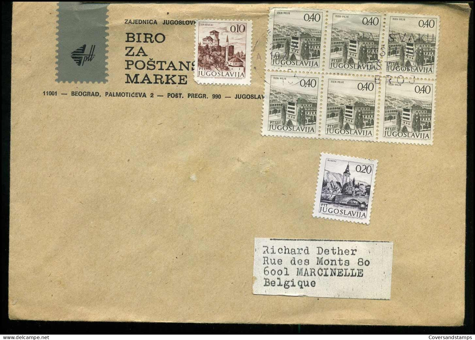 Cover From Yugoslavia To Marcinelle, Belgium - Covers & Documents