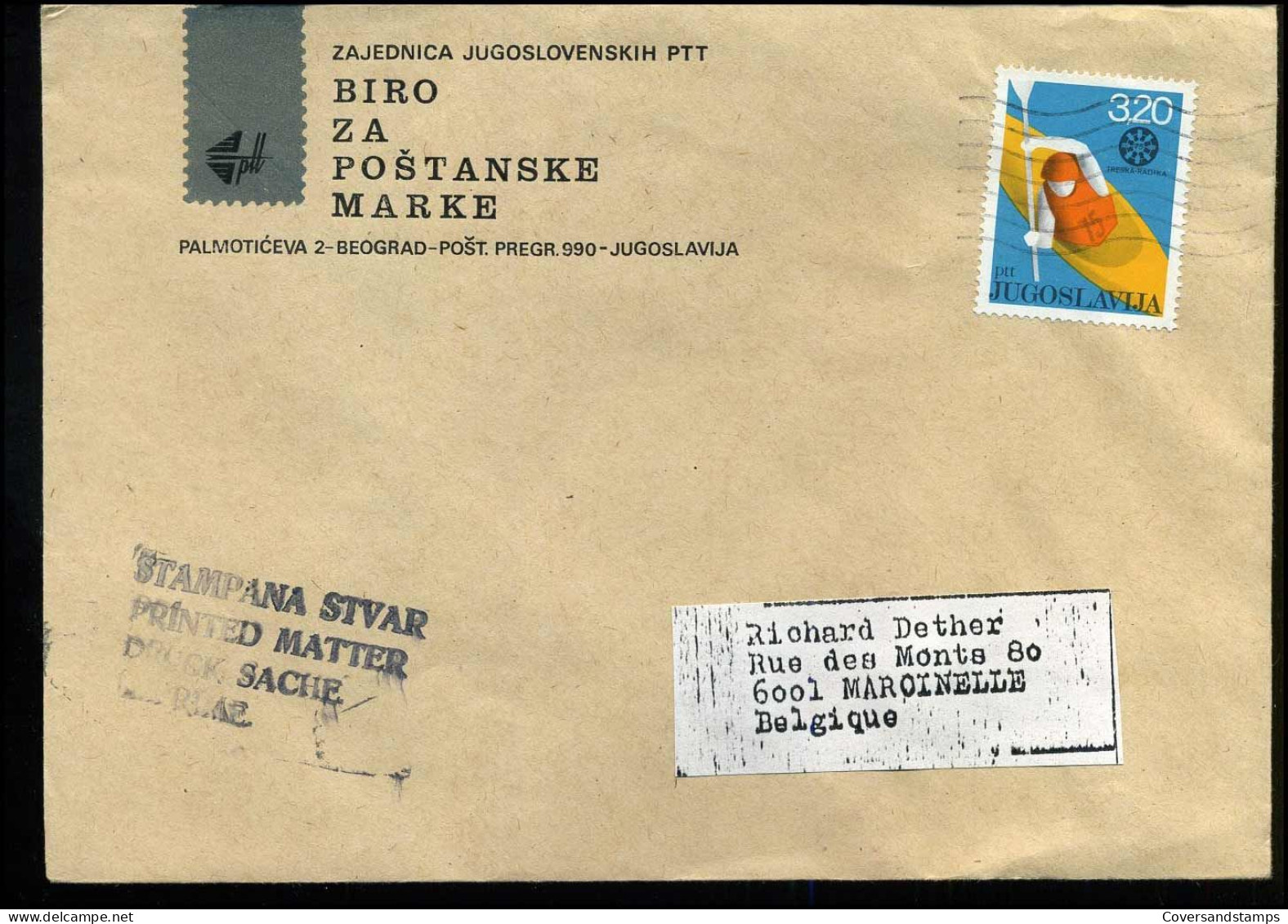 Cover From Yugoslavia To Marcinelle, Belgium - Covers & Documents