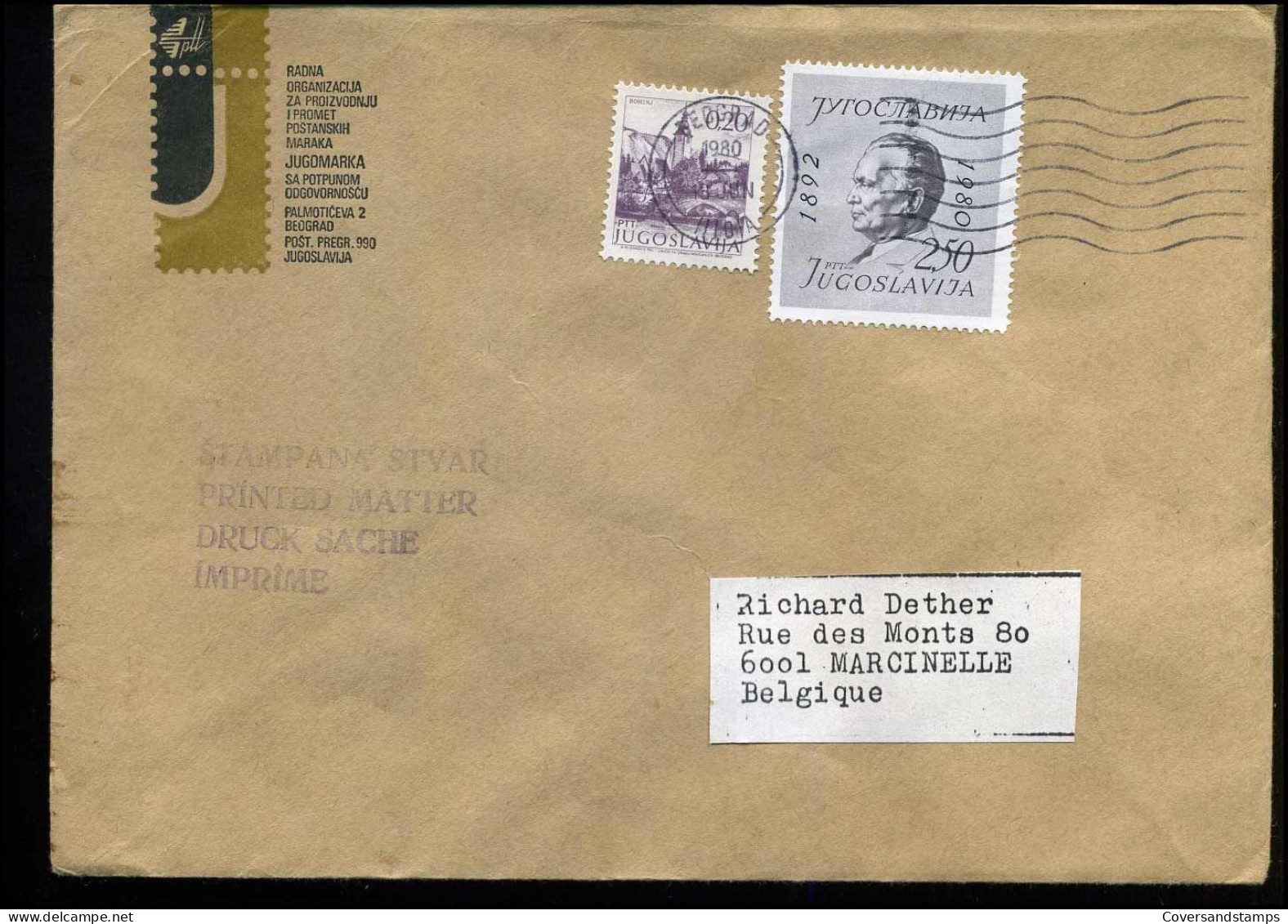 Cover From Yugoslavia To Marcinelle, Belgium - Lettres & Documents