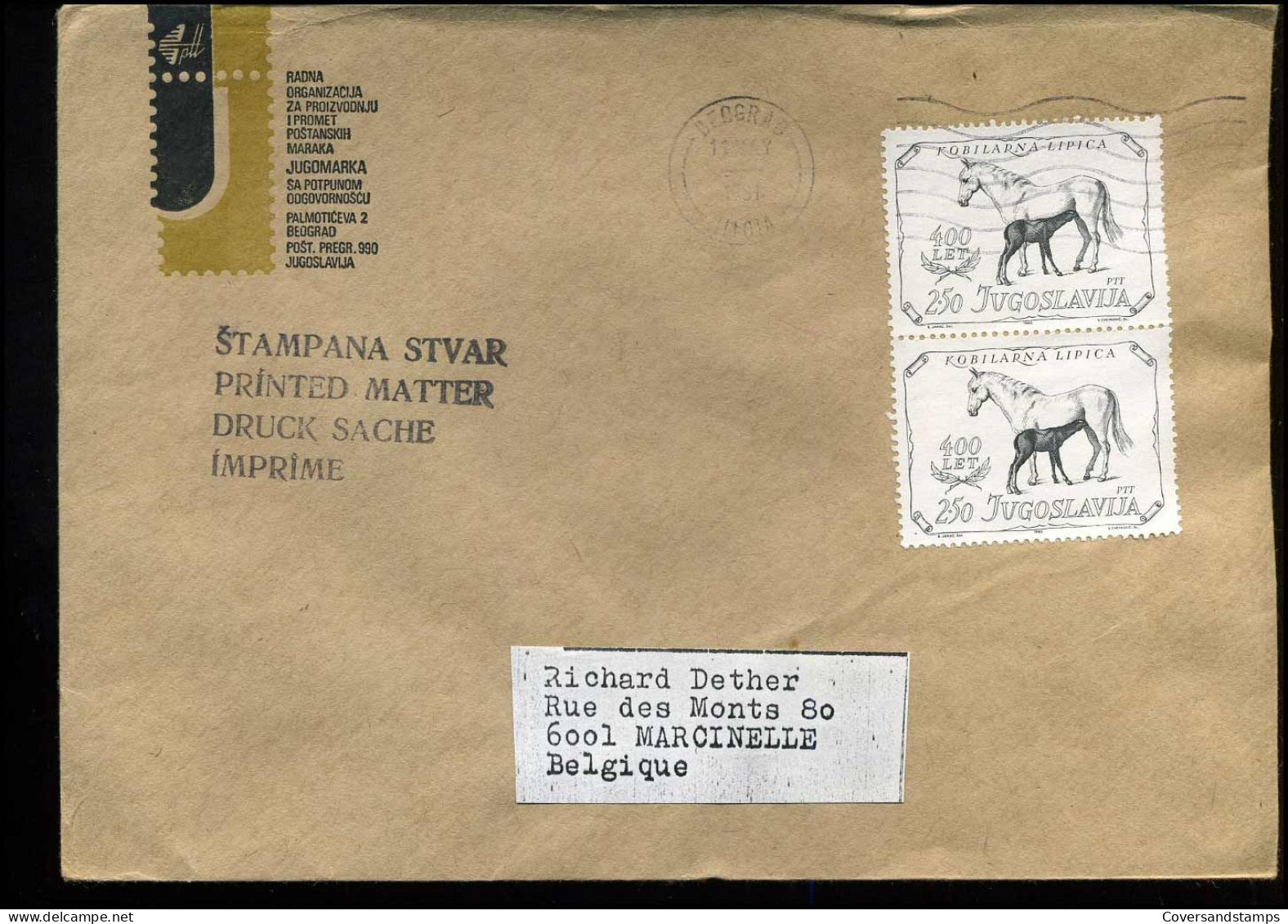 Cover From Yugoslavia To Marcinelle, Belgium - Covers & Documents