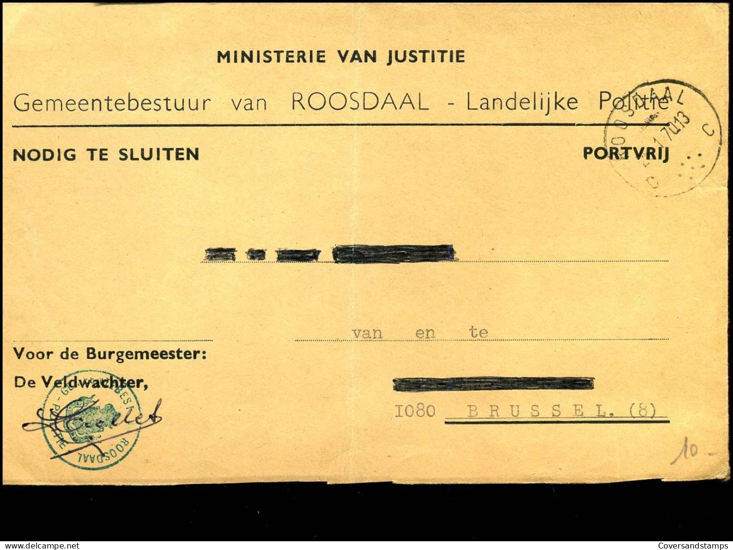 Coverfront Van Roosdaal Naar Brussel - "Gemeentebestuur Van Roosdaal - Landelijke Politie" - Covers & Documents