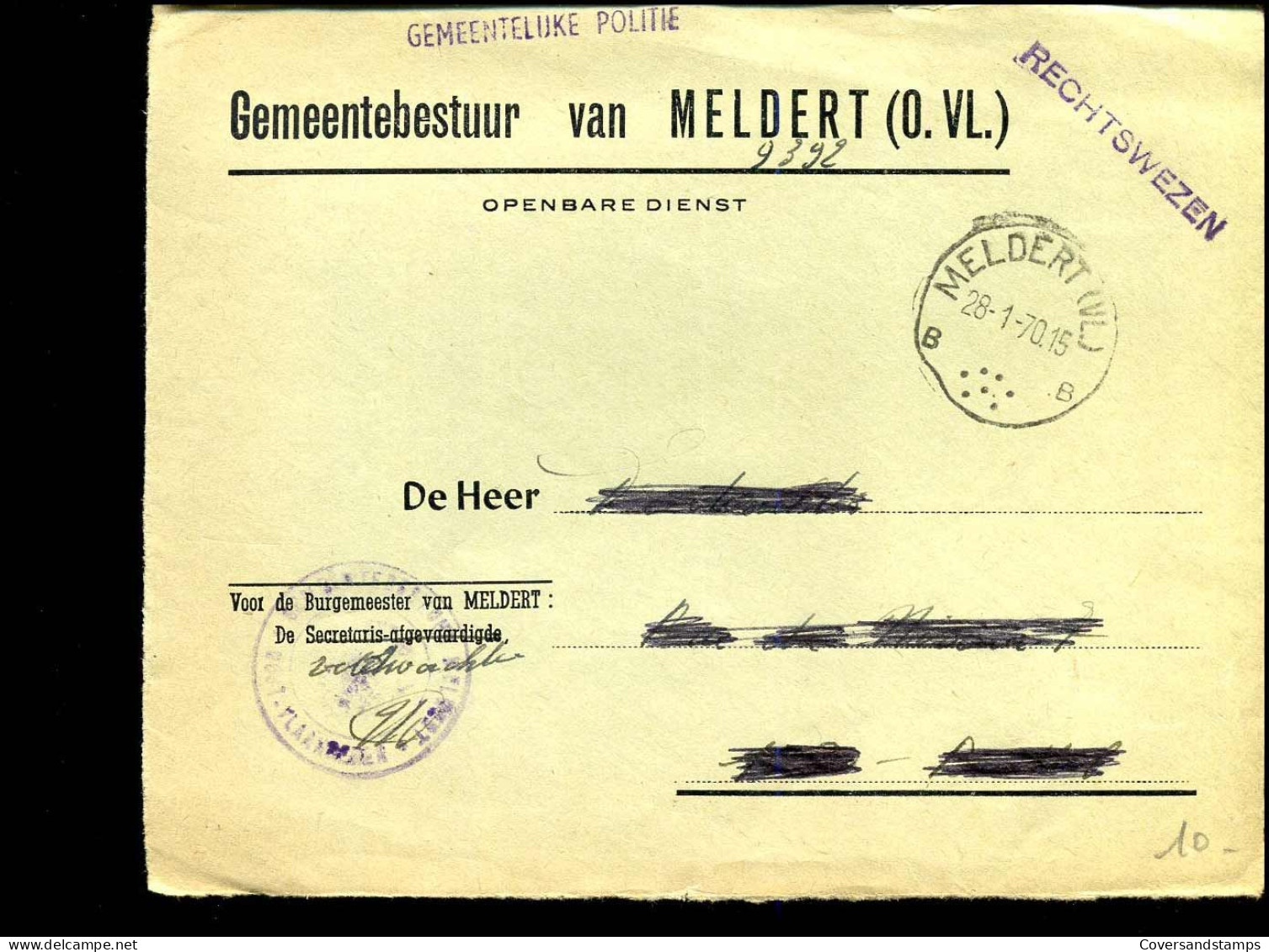 Coverfront Van Meldert - "Gemeentebestuur Van Meldert (O.VL.), Gemeentelijke Politie - Rechtswezen" - Covers & Documents