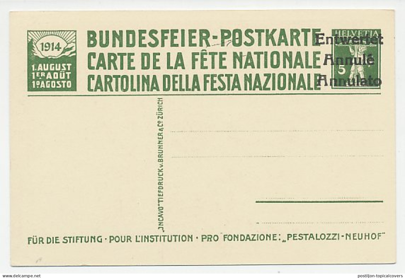 Specimen / Annule Postal Stationery Switzerland 1914 Johann Heinrich Pestalozzi - Pedagogue - Autres & Non Classés