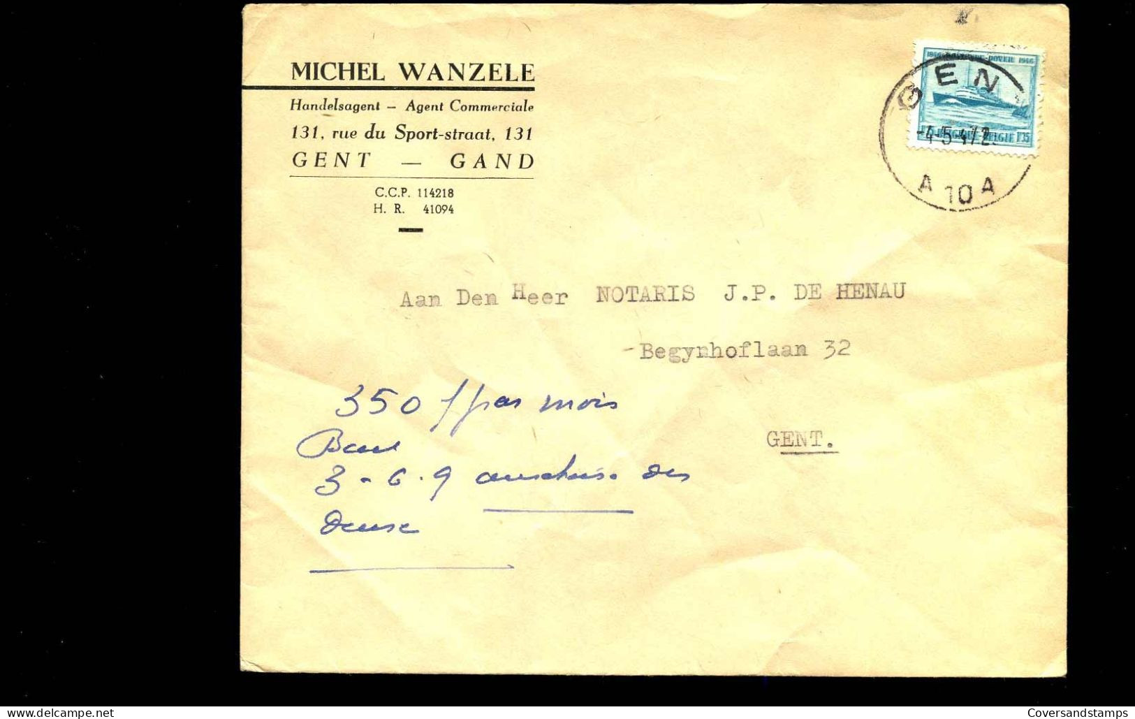 Cover Van En Naar Gent - "Michel Wanzele, Handelsagent, Gent" - Cartas & Documentos