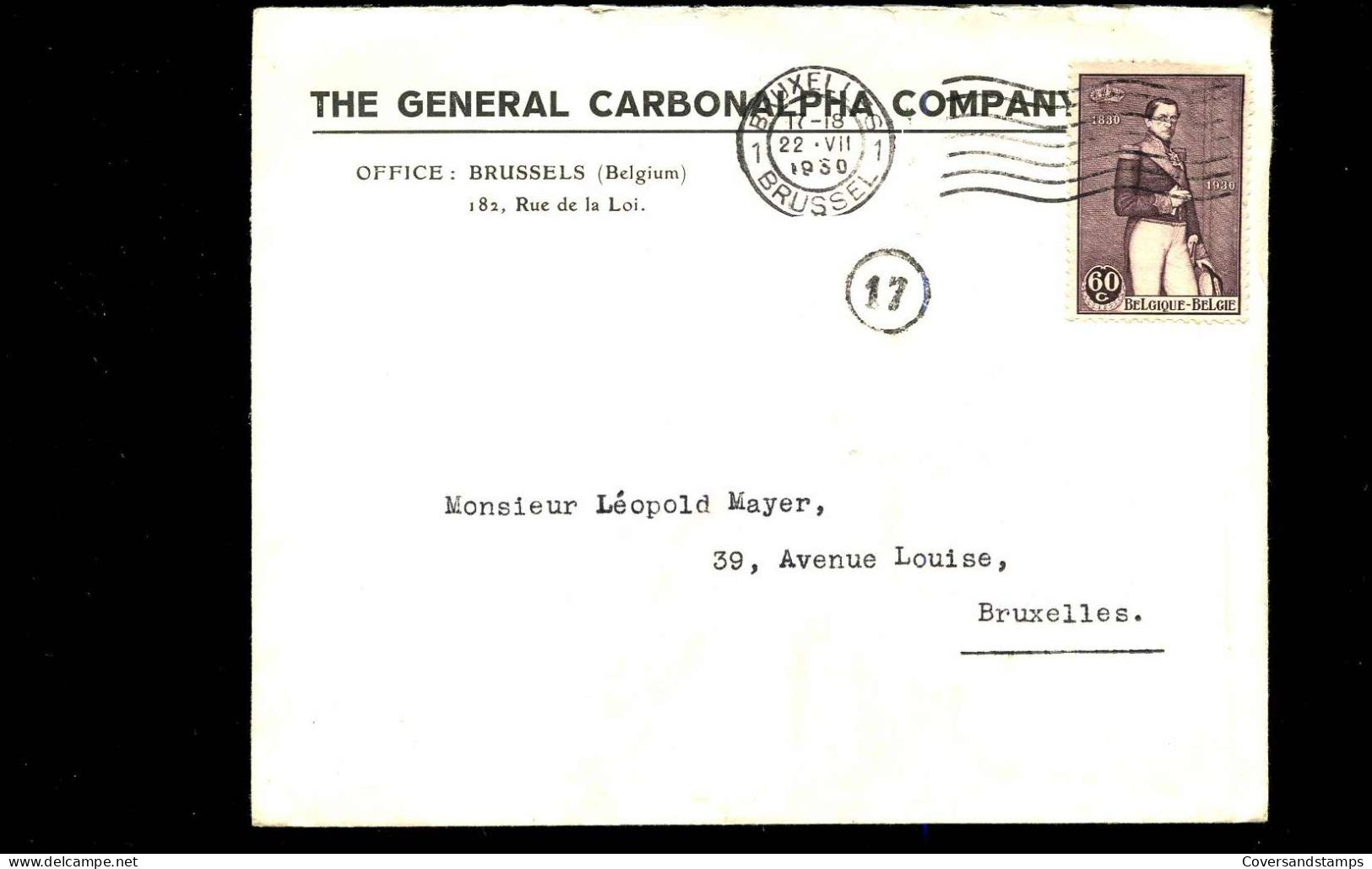 Cover Van En Naar Bruxelles - 302 - "The General Carbonalpha Company" - Covers & Documents