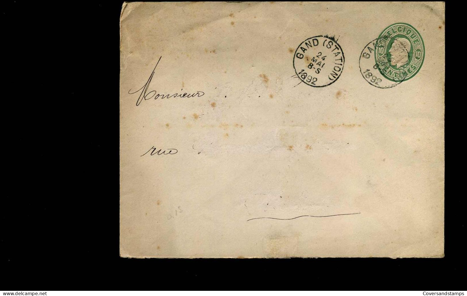 Cover Van Gent (station) Naar Verviers (station) In 1892 - Leopold II 10c Groen - Enveloppes