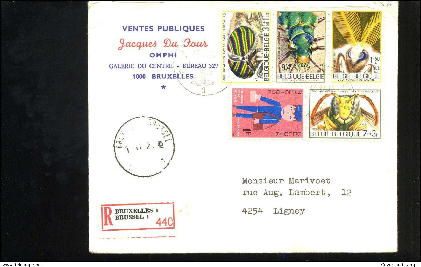 Aangetekende Cover Naar Ligney - "Ventes Publiques Jacques Du Four - OMPHI - Bruxelles" - Lettres & Documents