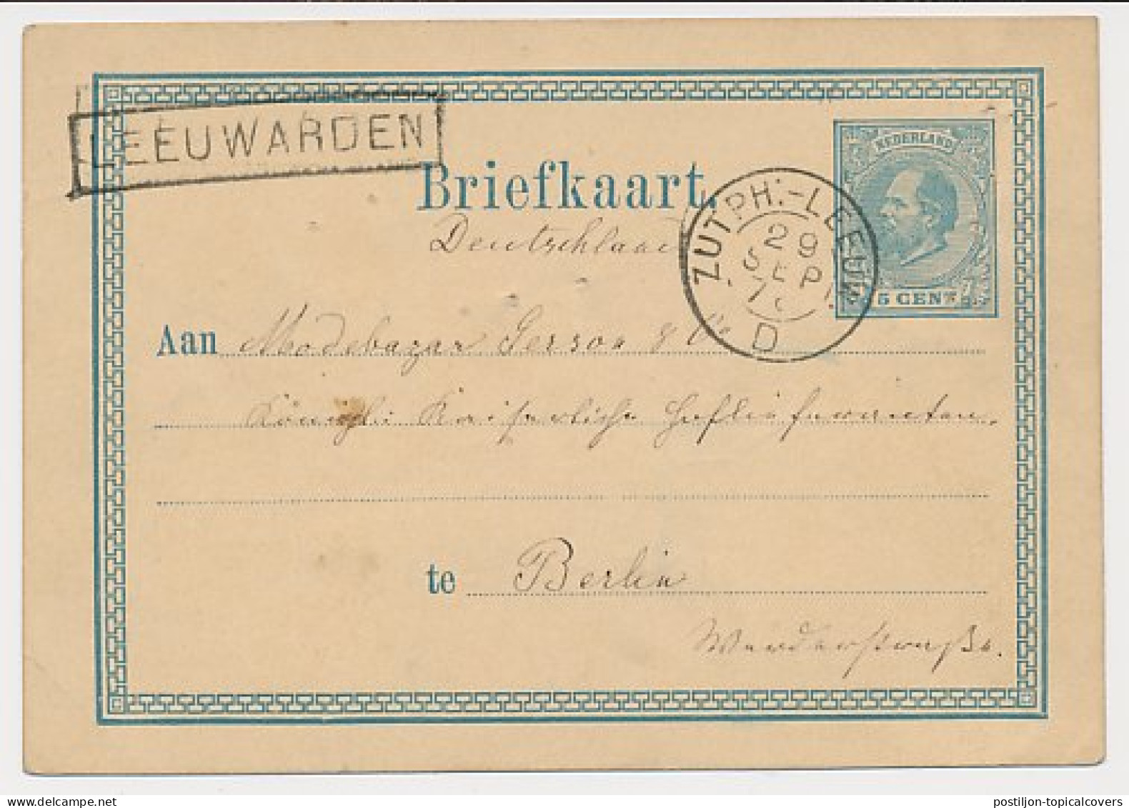 Trein Haltestempel Leeuwarden 187(8) - Lettres & Documents