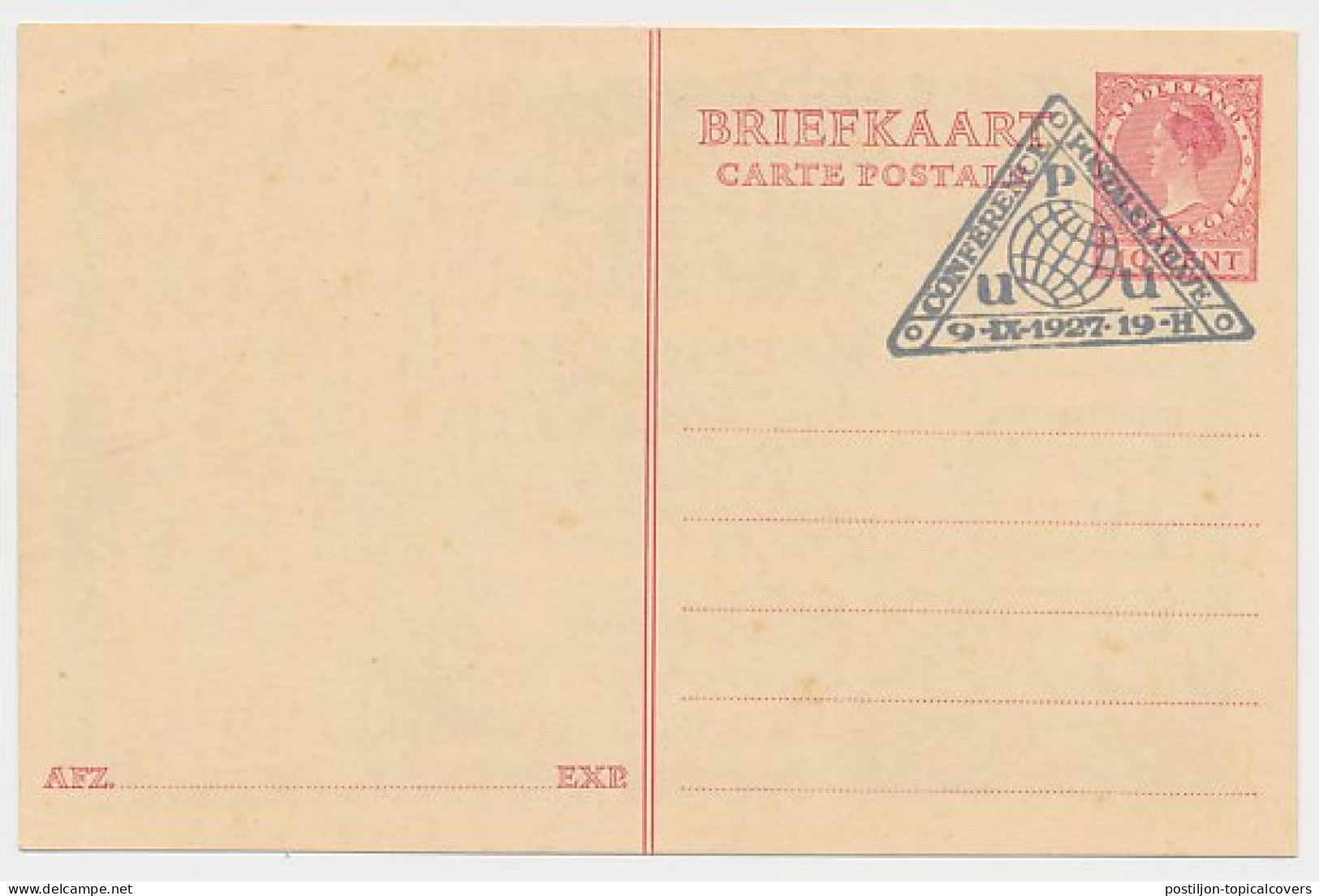 Briefkaart Geuzendam P211b - Stempel UPU Conferentie 1927 - Entiers Postaux