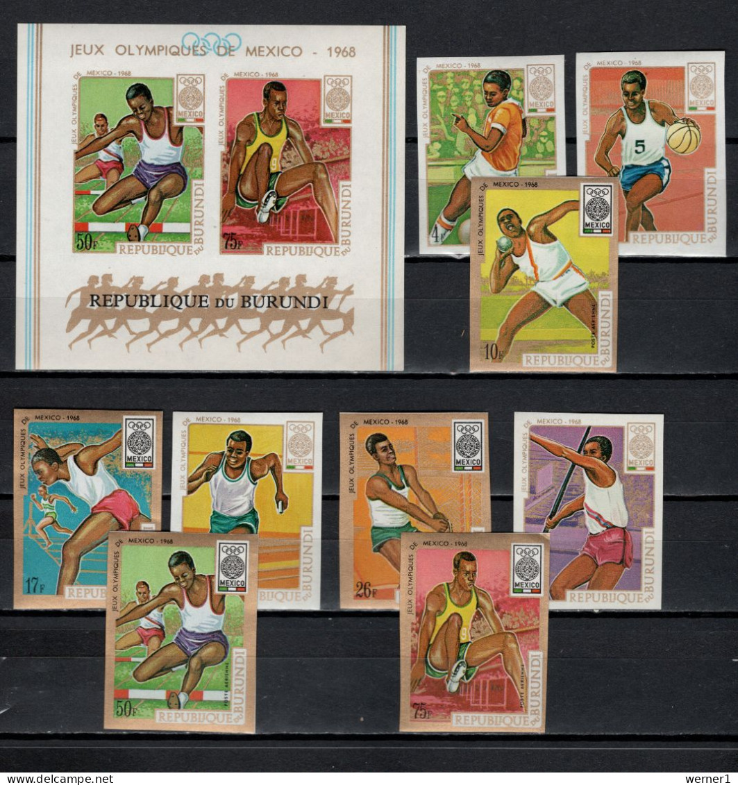 Burundi 1968 Olympic Games Mexico, Basketball, Athletics Etc. 9 Stamps + S/s Imperf. MNH - Summer 1968: Mexico City