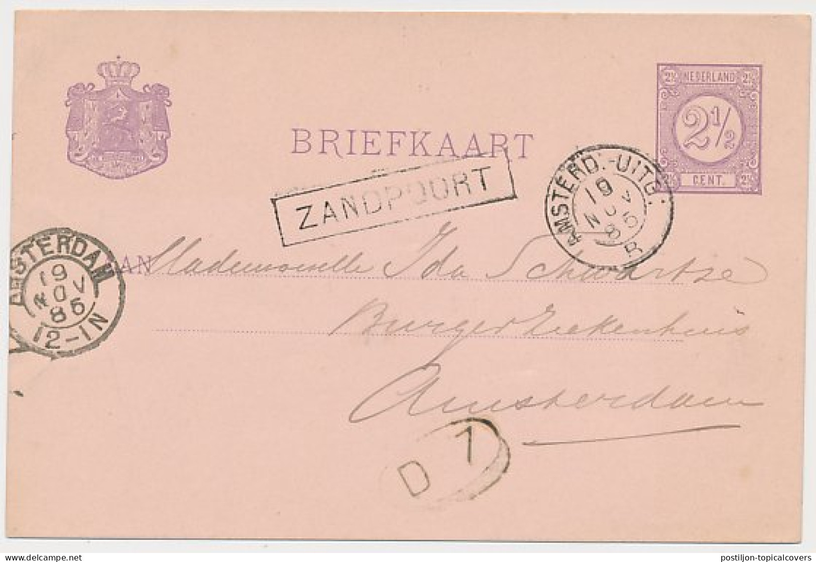 Trein Haltestempel Zandpoort 1885 - Covers & Documents