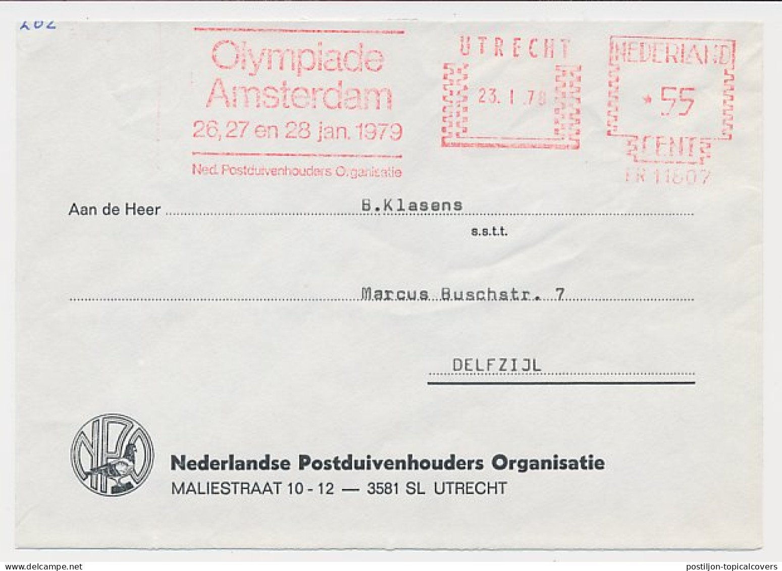 Meter Cover Front Netherlands 1978 Carrier Pigeon Olympiad Amsterdam 1979 - Other & Unclassified