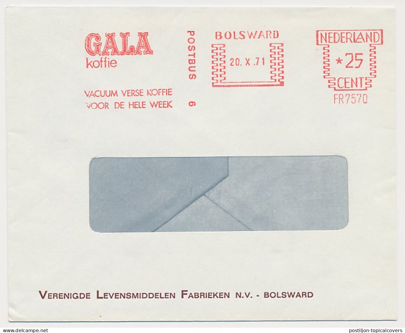 Meter Cover Netherlands 1971 Coffee - Gala - Vacuum Fresh - Bolsward - Autres & Non Classés