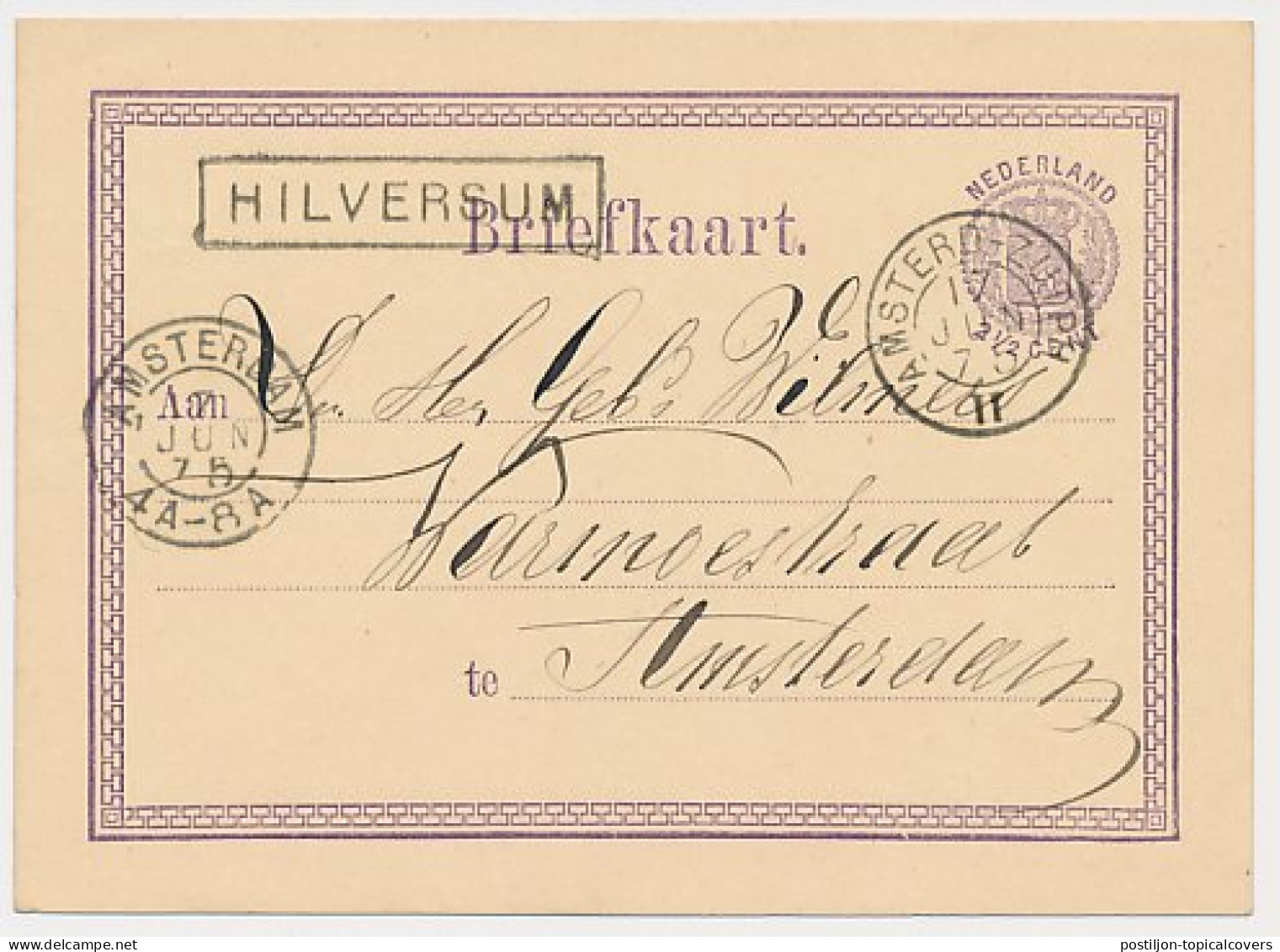 Trein Haltestempel Hilversum 1875 - Covers & Documents