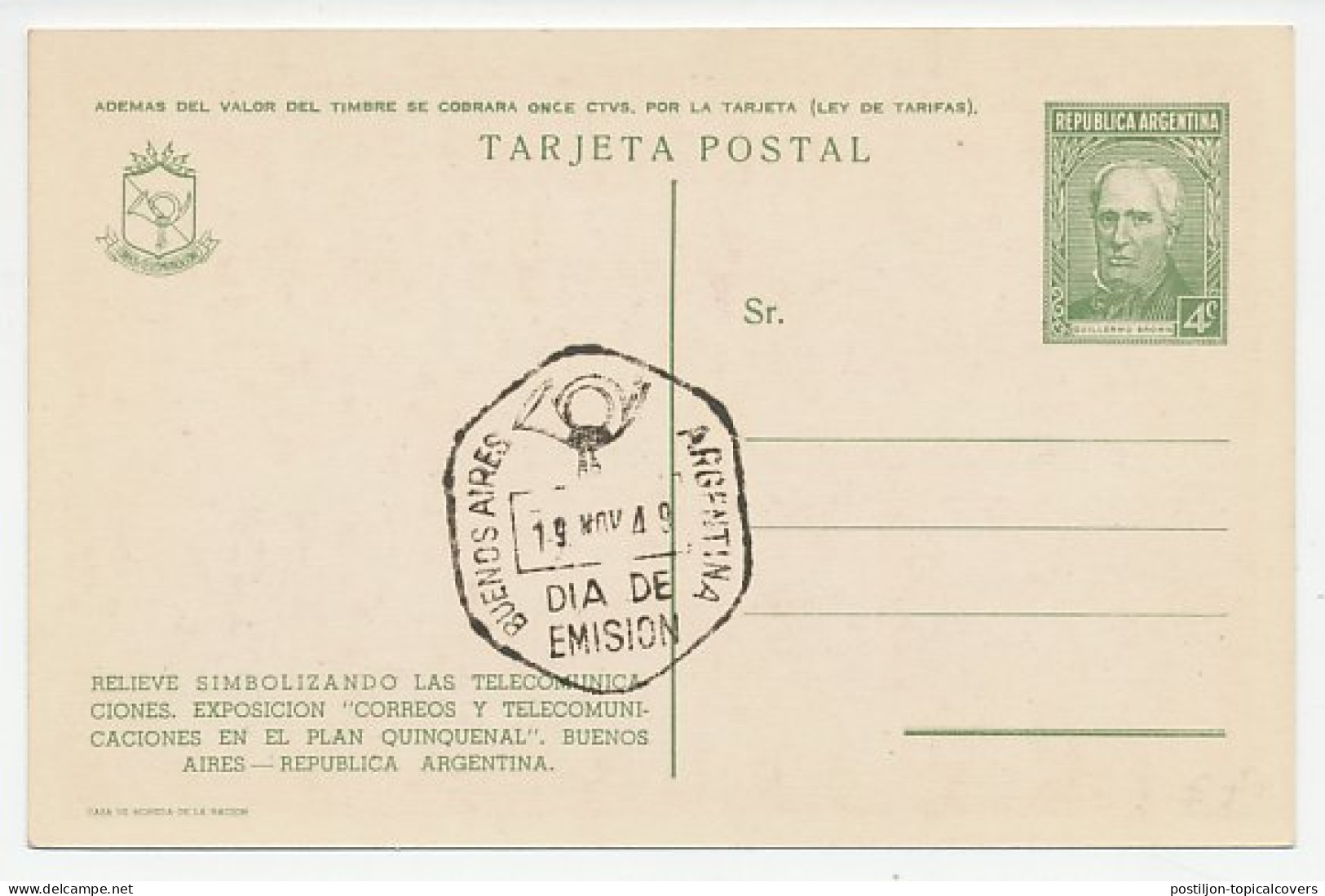 Postal Stationery Argentina 1949 Telecom Exhibition - Télécom