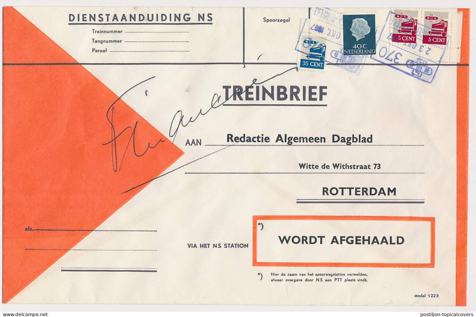 Treinbrief Kruiningen Yerseke - Rotterdam 1967 - Unclassified