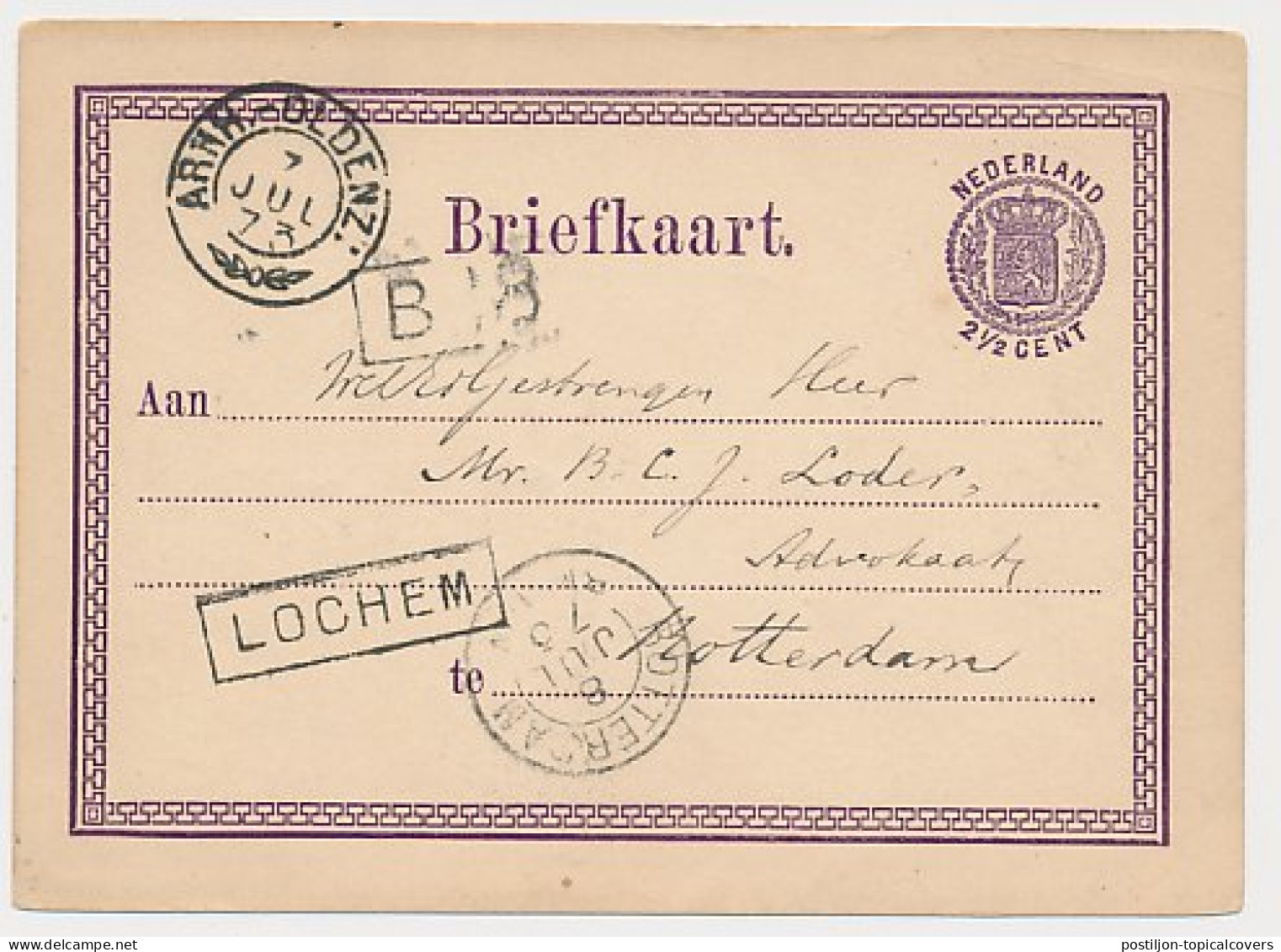 Trein Haltestempel Lochem 1873 - Lettres & Documents