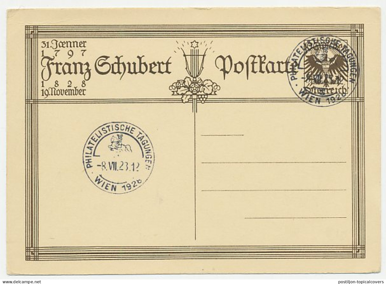 Postal Stationery Austria 1928 Franz Schubert - Composer - Music