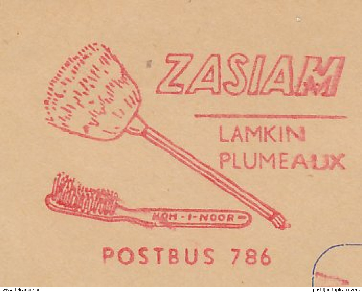 Meter Cover Netherlands 1958 Toothbrush - Feather Duster - Brush Factory - Medicine