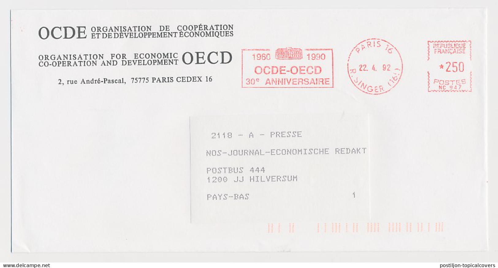 Meter Cover France 1992 OECD - Organisation For Economic Co-Operation And Developement  - Unclassified
