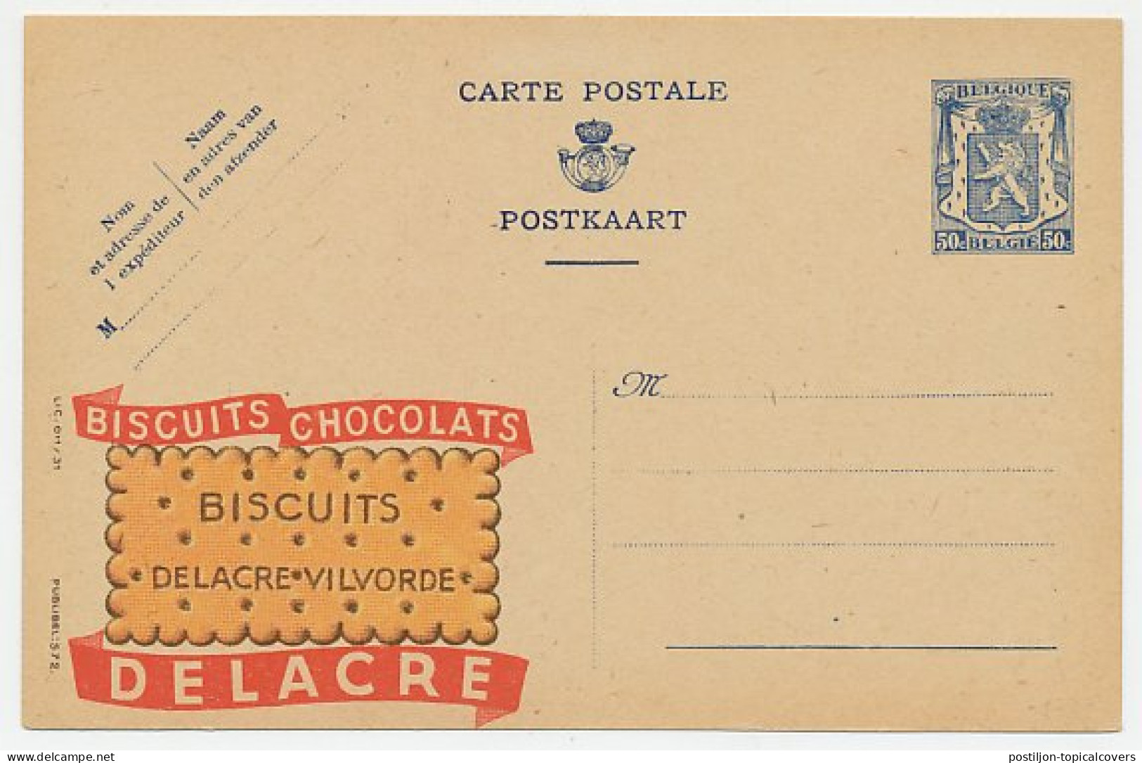 Publibel - Postal Stationery Belgium 1941 Biscuits - Chocolate - Alimentation