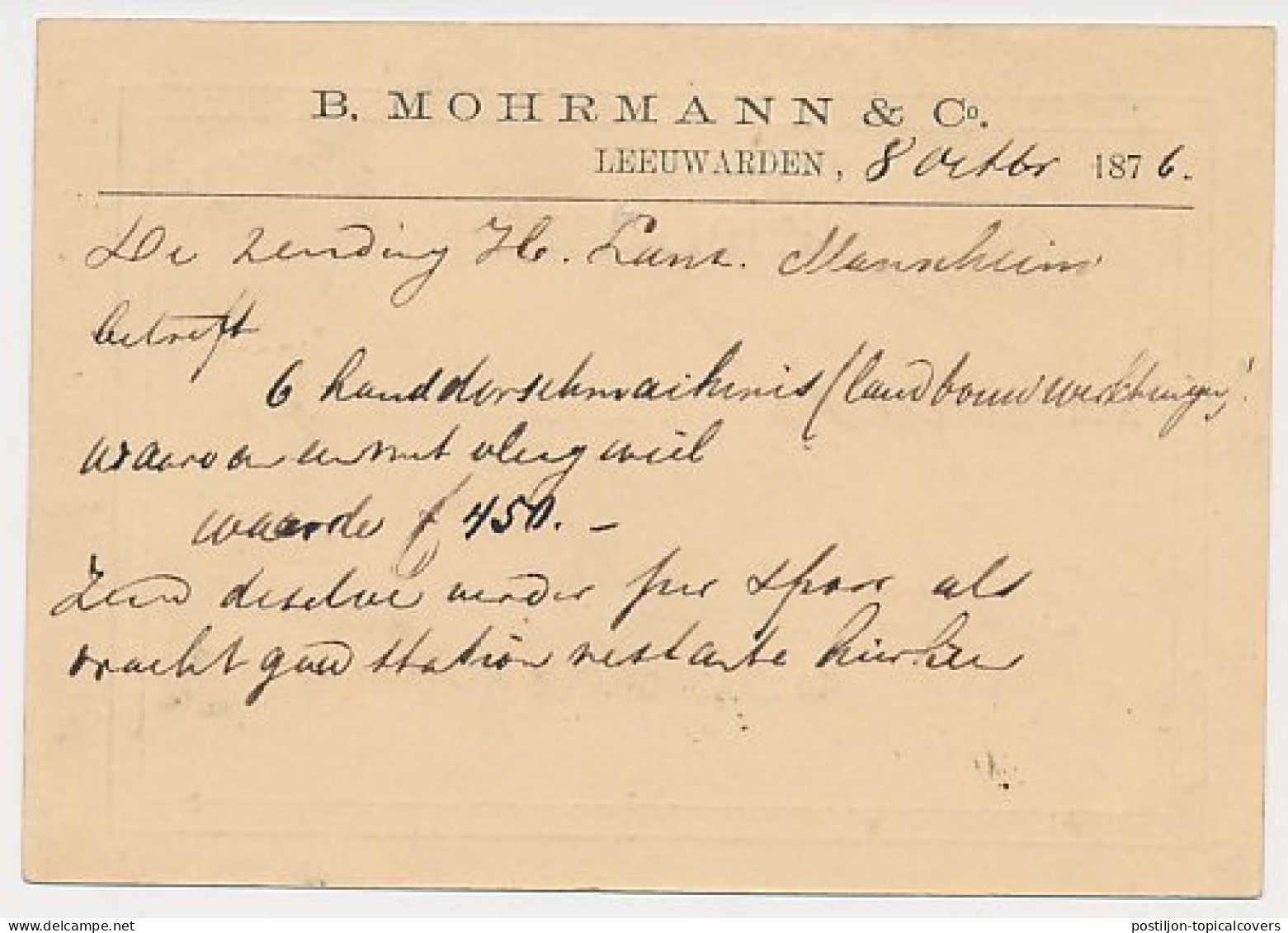 Trein Haltestempel Leeuwarden 1876 - Lettres & Documents