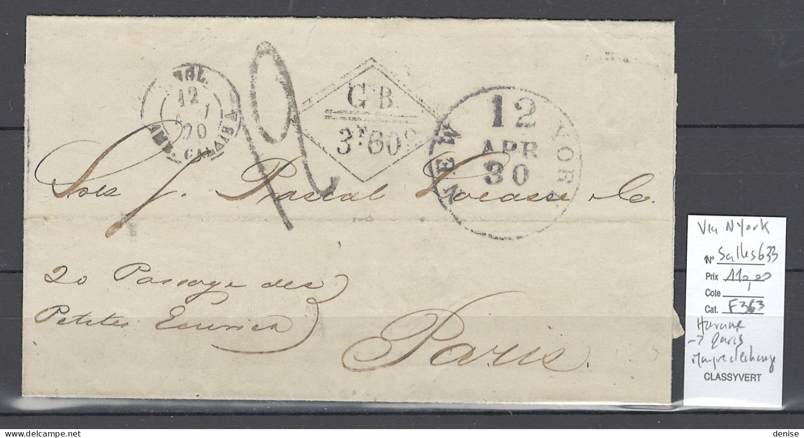 France - Lettre De La Havane ( Cuba ) Pour Paris Via New York Et Plymouth - 1870 - Marque D'echange - Maritieme Post