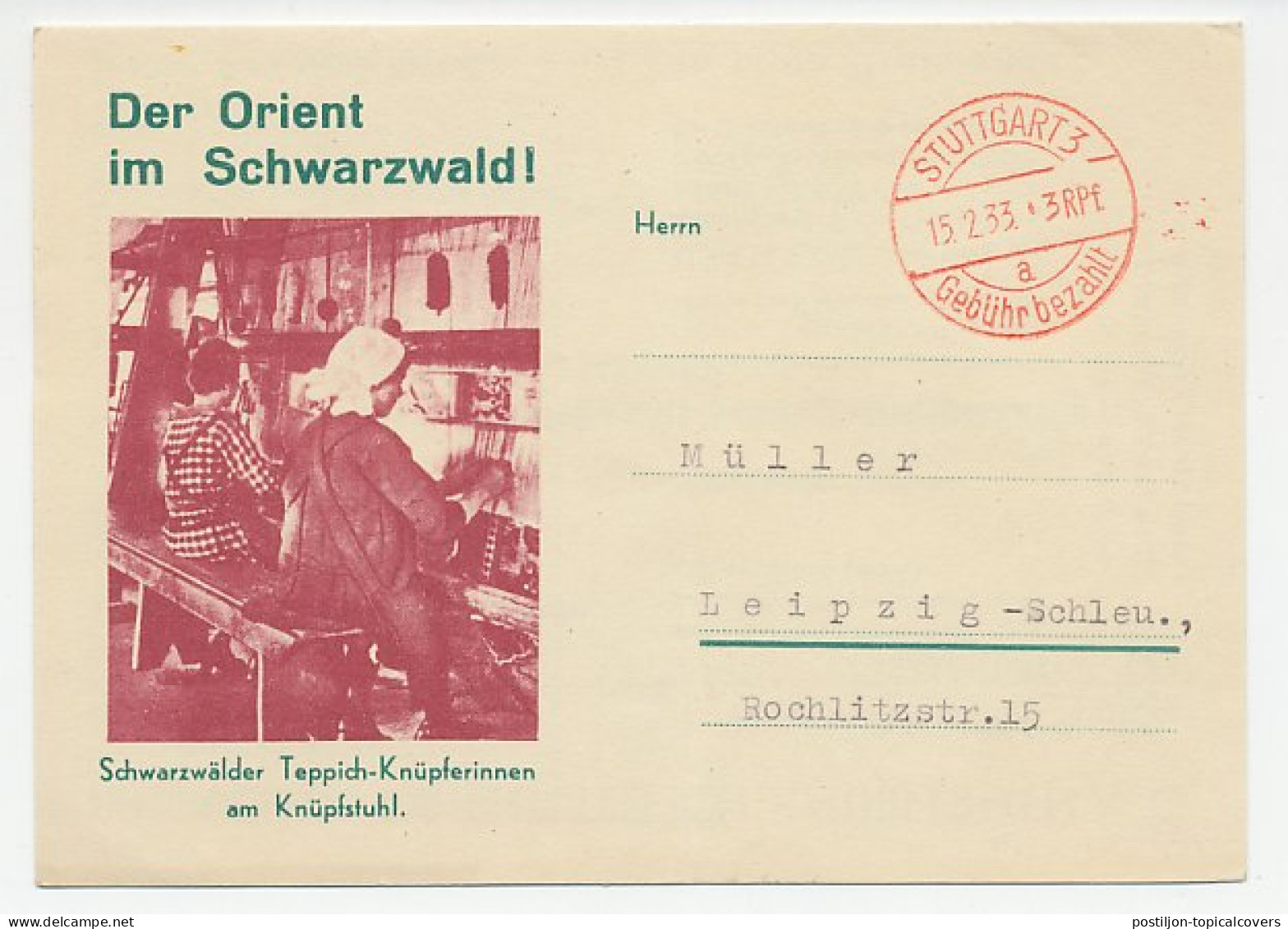 Illustrated Card Germany 1933 Carpet Knotters - The Orient - Other & Unclassified