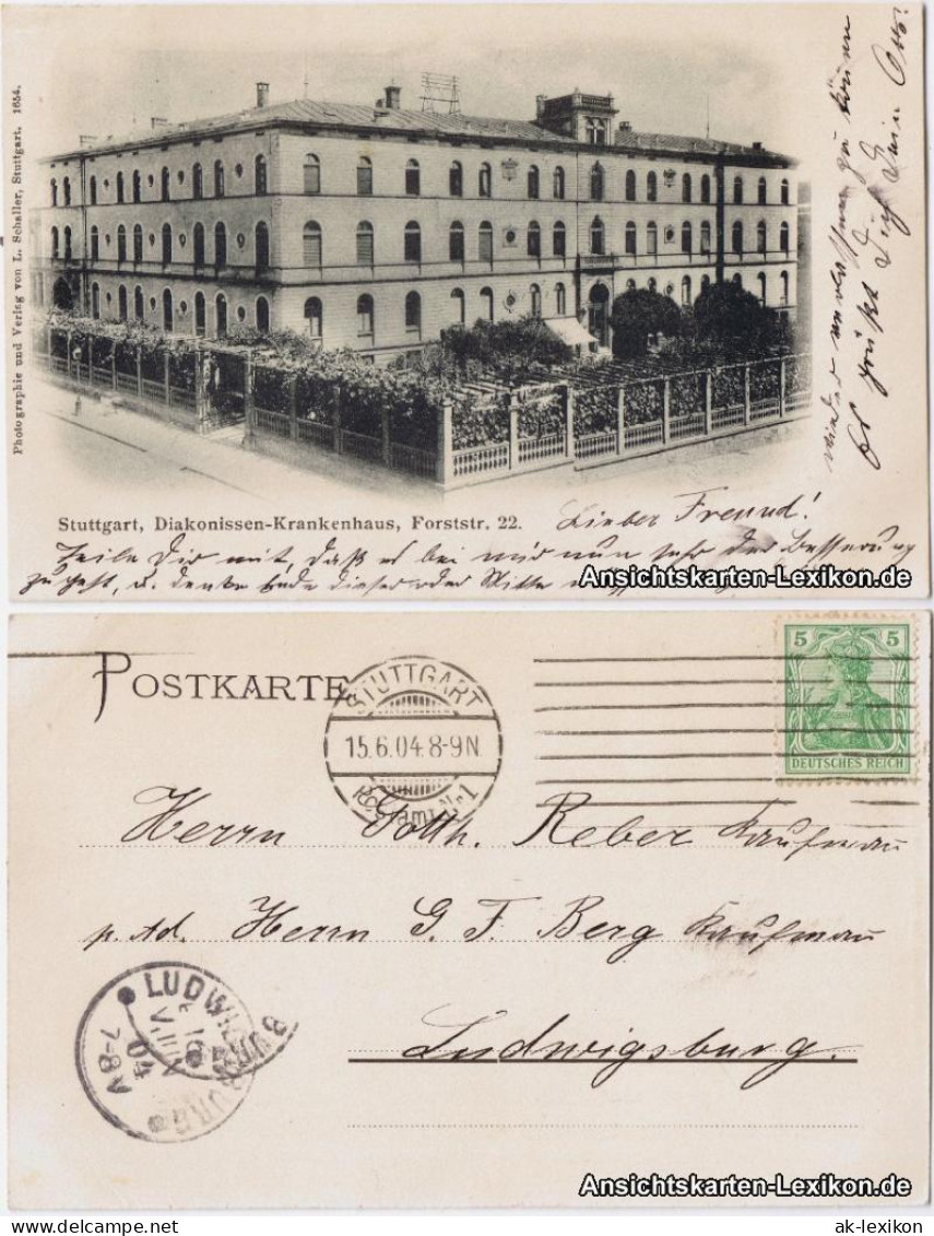 Ansichtskarte Stuttgart Diakonissen-Krankenhaus, Forststraße 22 1904 - Stuttgart
