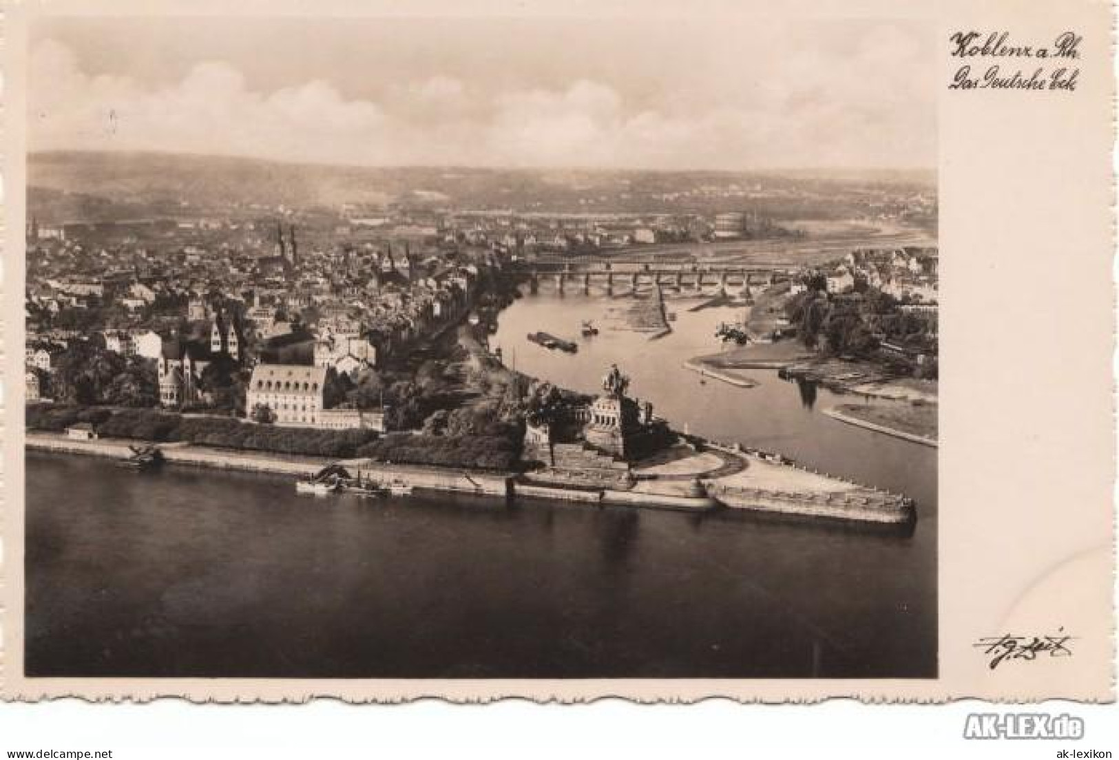 Ansichtskarte Koblenz Das Deutsche Eck Fliefaufnahme Ca. 1936 - Koblenz