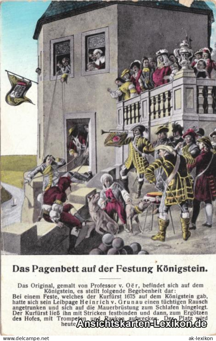 Sächsische Schweiz Künstler AK: Das Pagenbett Auf Der Festung Königstein 1914 - Königstein (Sächs. Schw.)