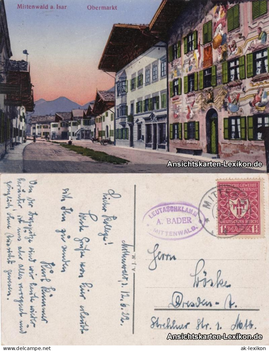 Ansichtskarte Mittenwald Obermarkt 1922  - Mittenwald