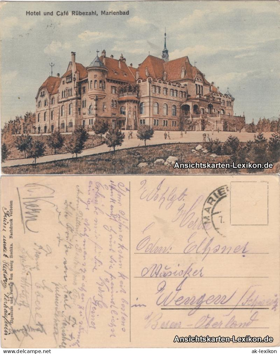 Postcard Marienbad Mariánské Lázně Hotel Und Cafe Rübezahl 1913  - Tchéquie
