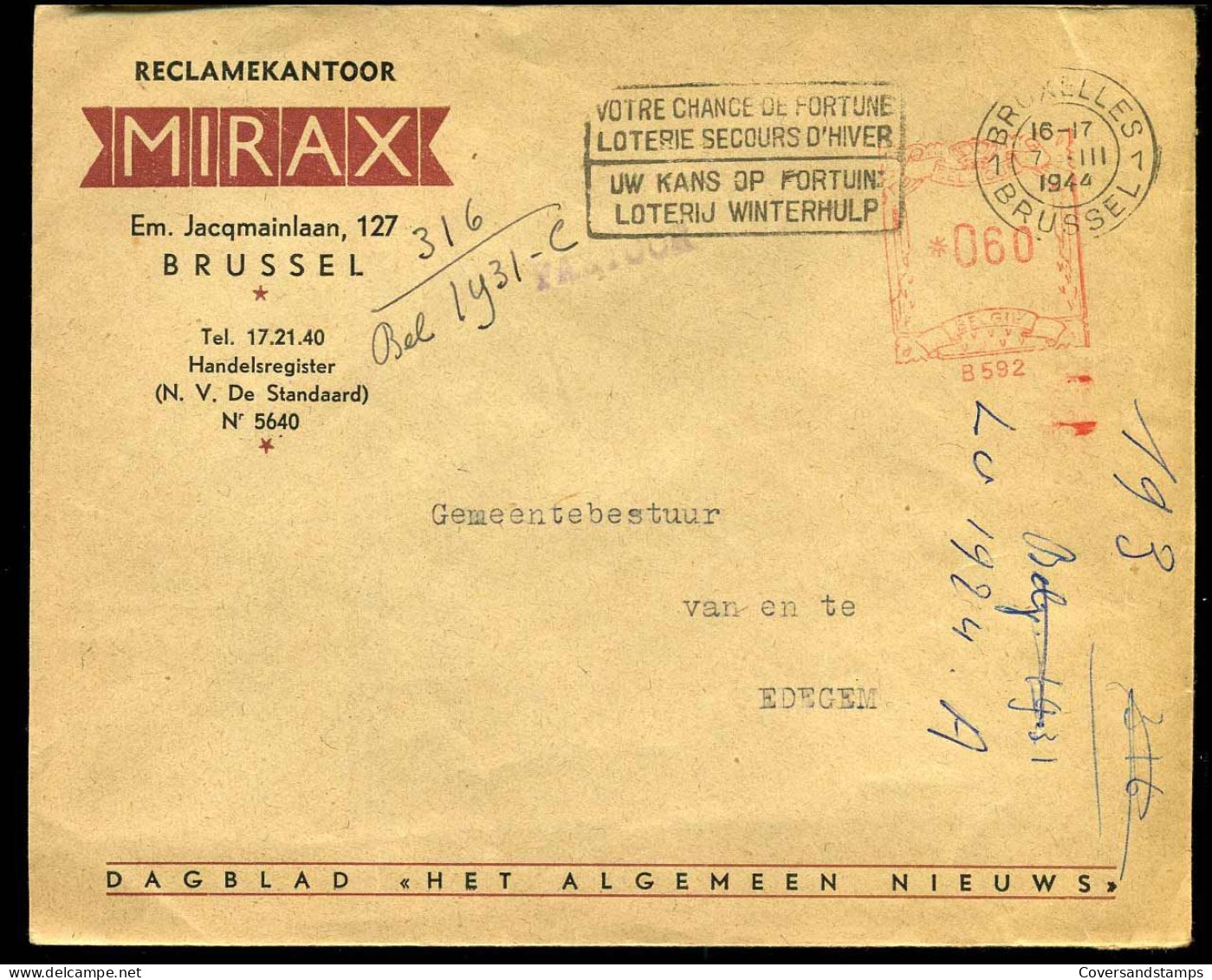 Cover Van Brussel Naar Edegem - "Reclamekantoor Mirax, Brussel" - ...-1959