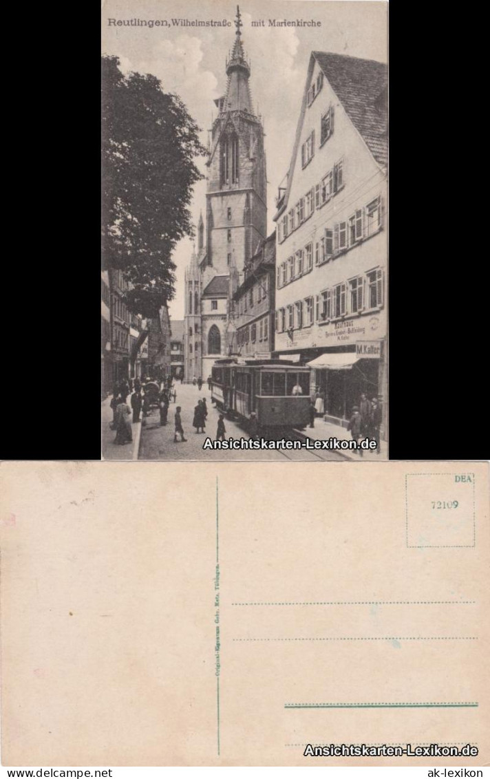 Ansichtskarte Reutlingen Wilhelmstraße, Straßenbahn - Kaufhaus 1910  - Reutlingen