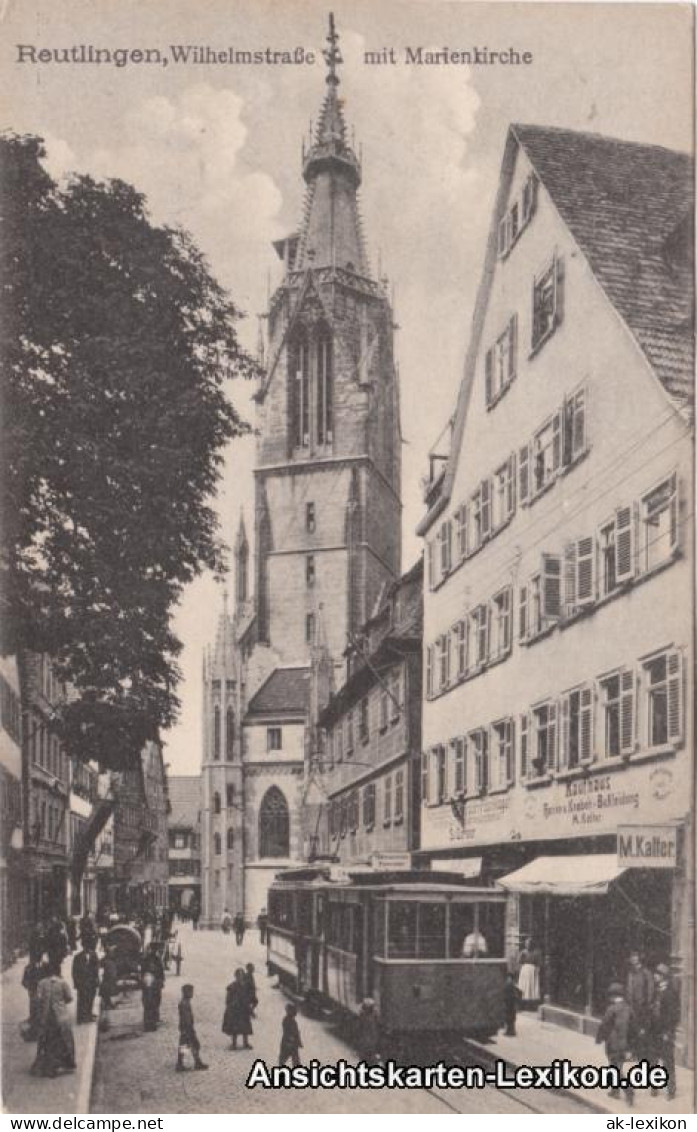 Ansichtskarte Reutlingen Wilhelmstraße, Straßenbahn - Kaufhaus 1910  - Reutlingen