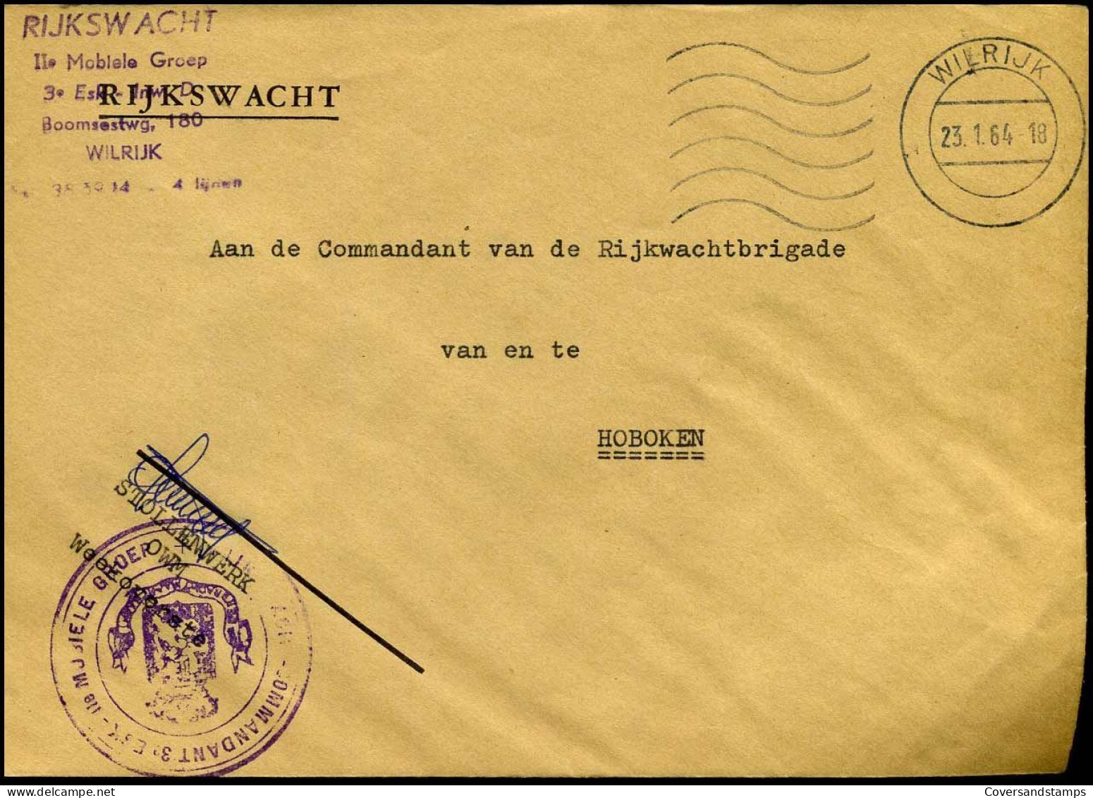Cover Naar Hoboken - "Rijkswacht, Brigade Wilrijk" - Covers & Documents