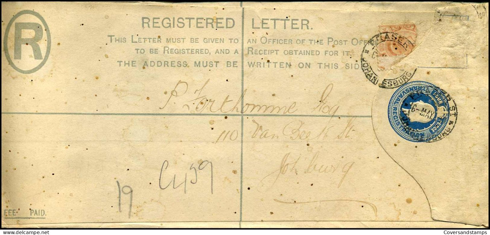 Registered Postal Stationary To Johannesburg - Transvaal (1870-1909)