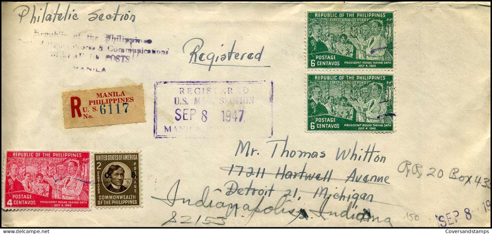 Registered Cover To Detroit, USA - Philippines