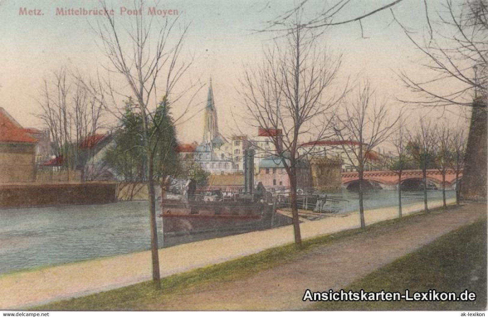 CPA Metz Dampfer Mit Mittelbrücke (Pont Moyen) 1908  - Autres & Non Classés