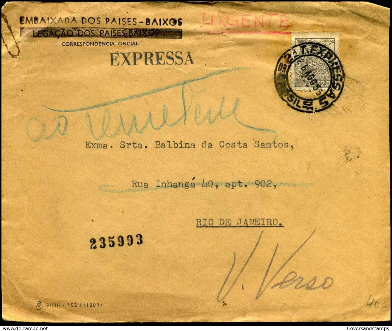 Express Cover To Rio De Janeiro - "Embaixada Dos Paises-Baixos" - Cartas & Documentos
