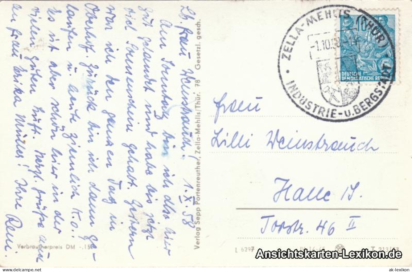 Ansichtskarte Zella-Mehlis Kaltenbrunner Stein Und Blick Auf Die Stadt 1957  - Zella-Mehlis