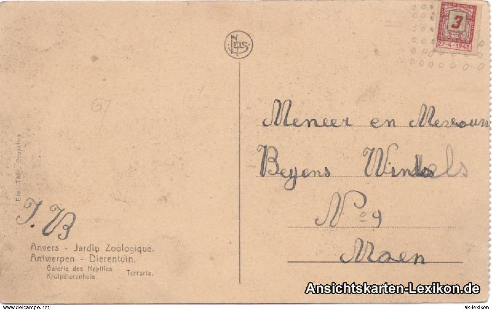 Postkaart Antwerpen Anvers Zoologischer Garten - Reptilien 1918  - Other & Unclassified