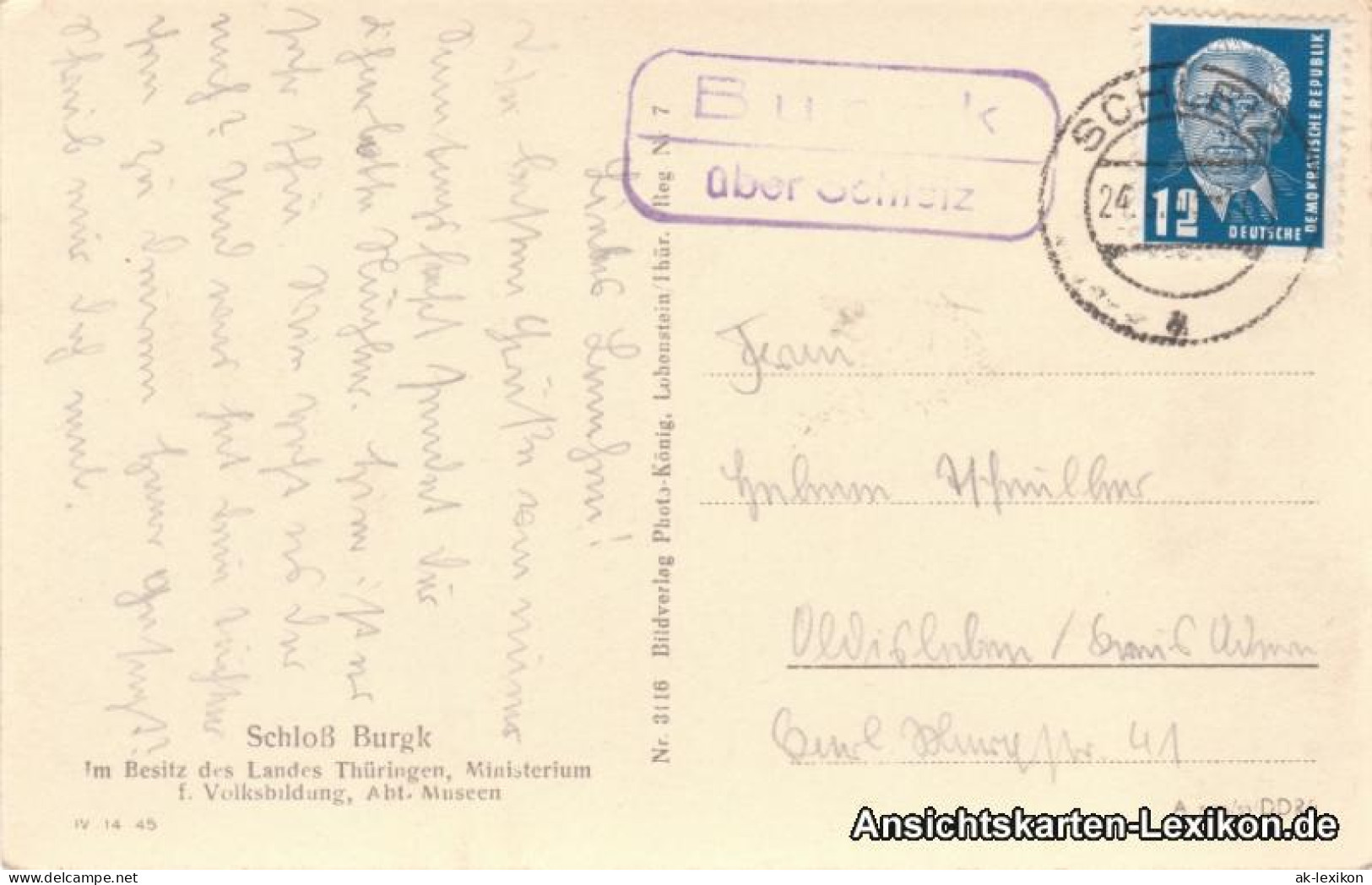 Ansichtskarte Burgkhammer-Burgk (Saale) Blick Auf Schloß Burgk 1951  - Other & Unclassified