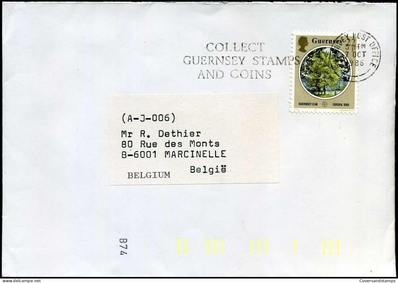Cover To Marcinelle, Belgium - Guernsey