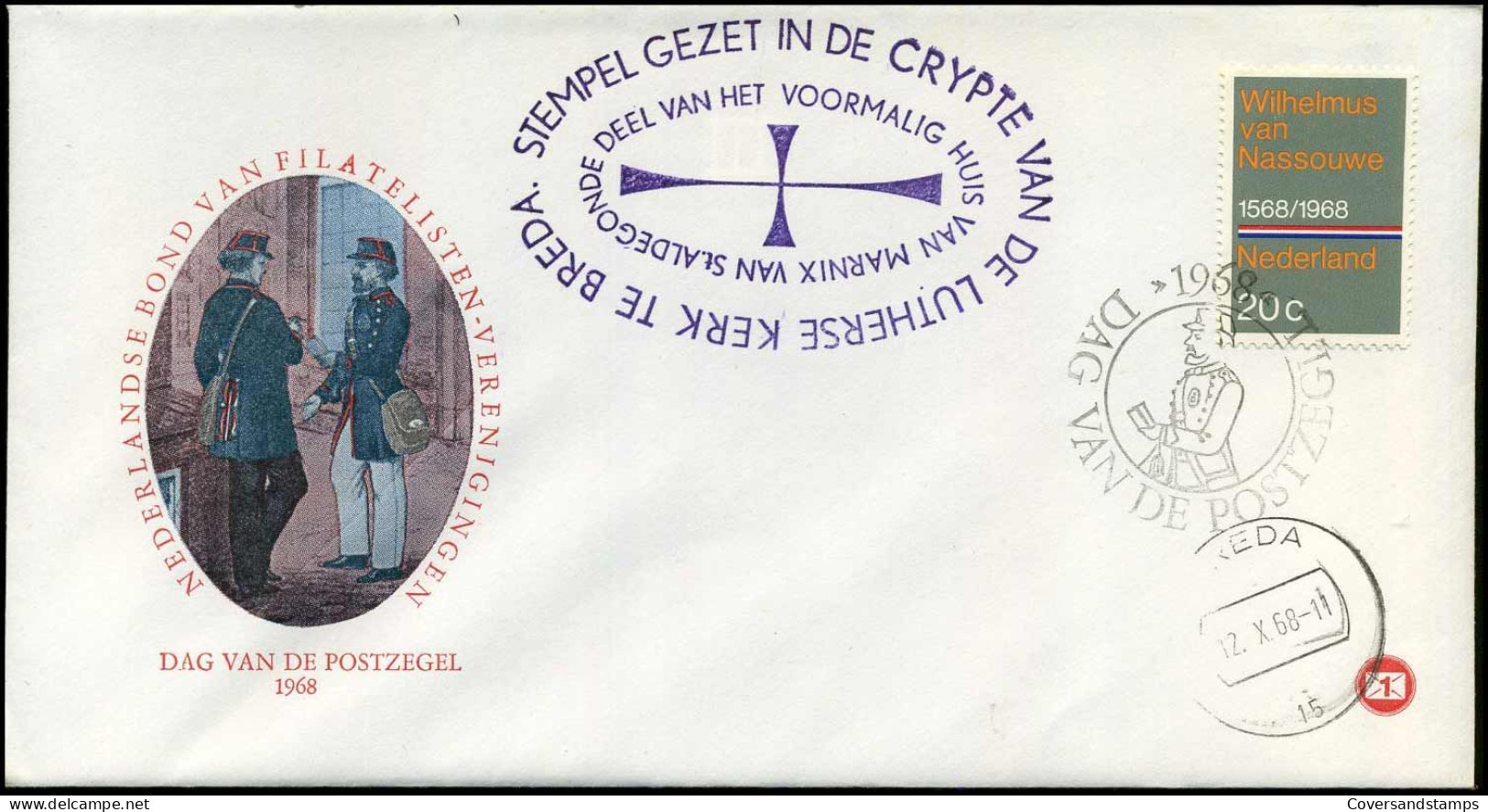 FDC - Dag Van De Postzegel 1968 - Stempel Gezet In De Crypte Van De Lutherse Kerk Te Breda - FDC