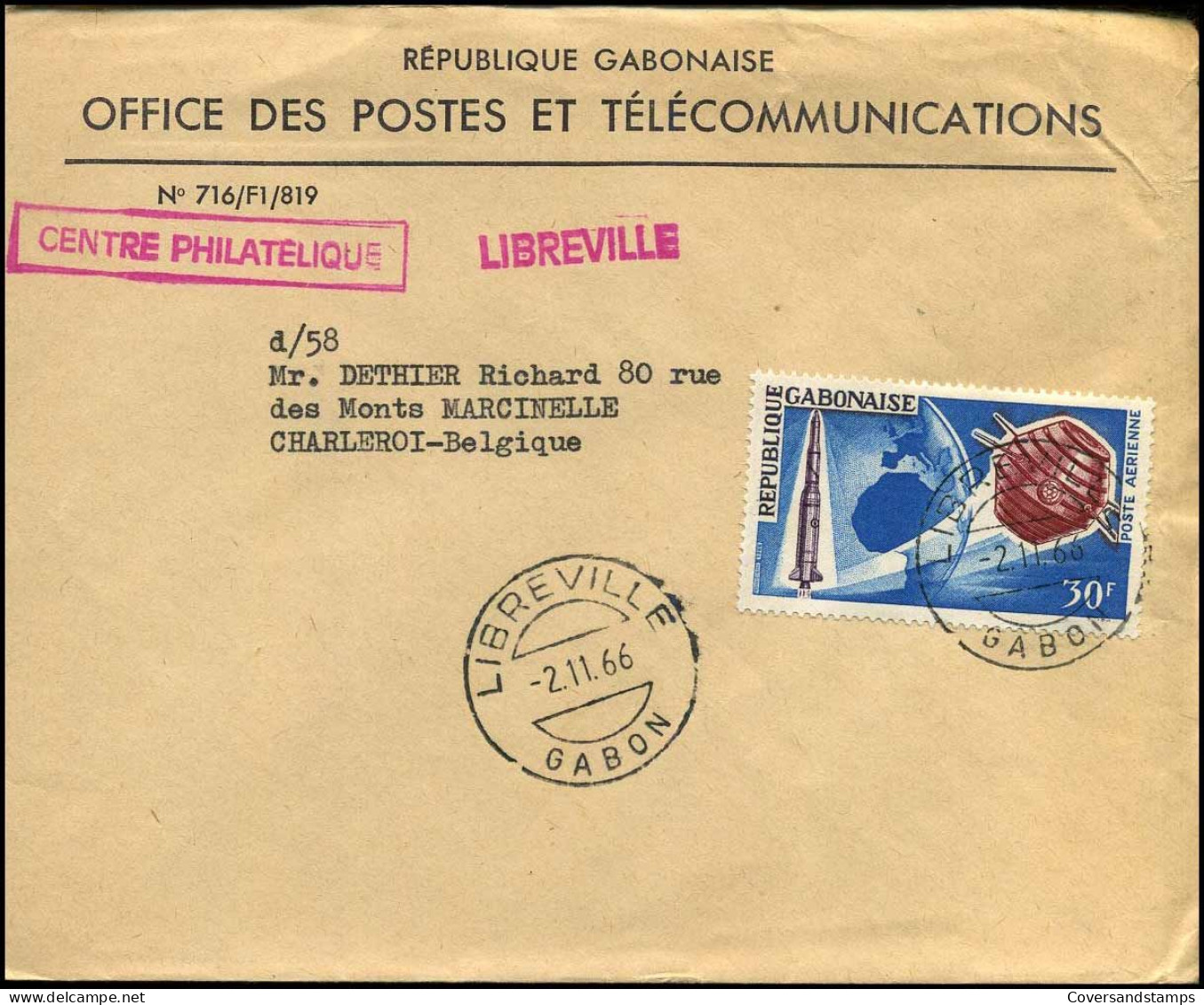 Cover To Marcinelle, Belgium - "Office Des Postes Et Télécommunications" - Gabun (1960-...)